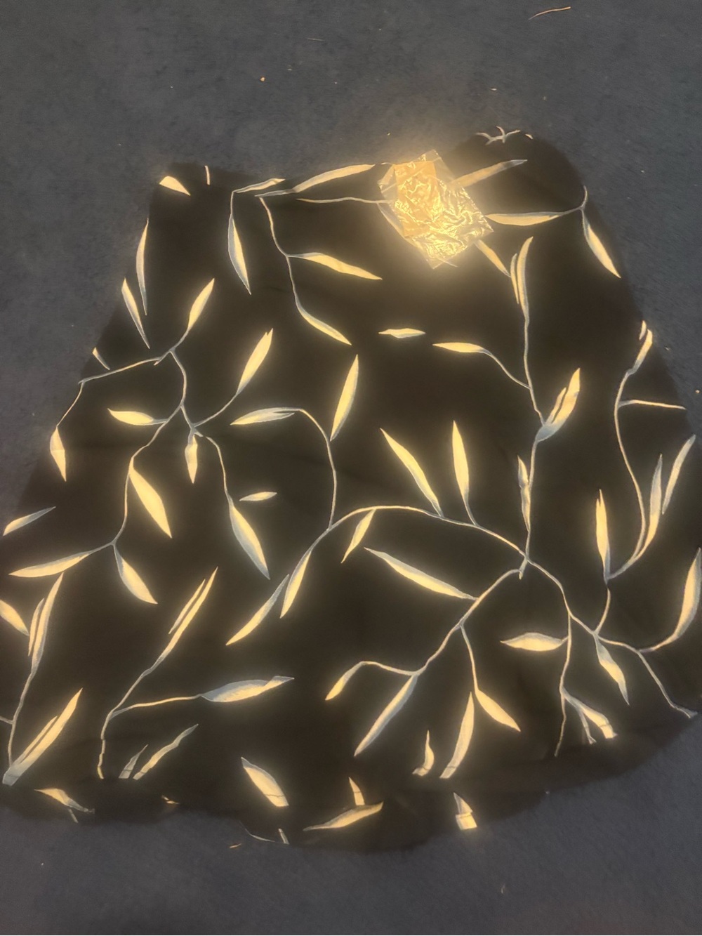 Navy Leaf-Print A-Line Skirt
